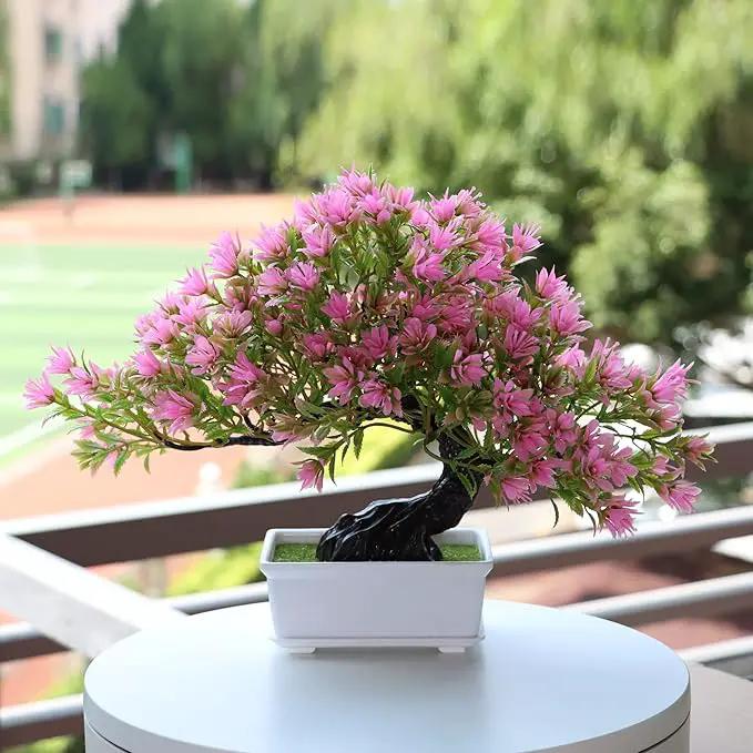 Fake Plants Plastic Artificial Bonsai Tree, Pink Room Decor Bonsai Tree for Home Bedroom Farmhouse Office Desk Decor, Tall 9.5" by GreenHaven Gardens