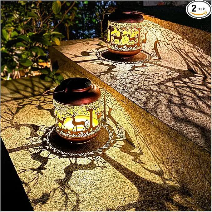 2 Pack Deer Solar Lanterns Outdoor Waterproof Hanging Solar Lights Deer Gifts for Women Men Metal Decorative LED Lanterns for Yard, Patio, Lawn, Tabletop, Pathway, Landscape, Garden Decor by GreenHaven Gardens