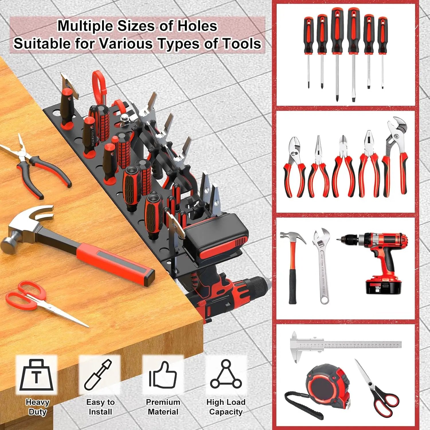 2Pcs Metal Screwdriver Organizer, Wall Mount Plier Organizer Hammer Holder, Hand Tool Storage Rack for Garage Workshop Workbench (Black, 2PCS) by GreenHaven Gardens