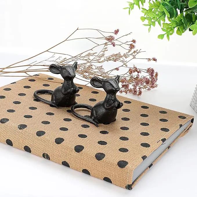 OwnMy 2 Cast Iron Cute Mouse Figurine Sculpture Black Mice Statues Carved Desktop Ornaments Figurines, Decorative Creative Animal Figurine Indoor Outdoor Statues for Garden Patio Yard Home Decoration by GreenHaven Gardens
