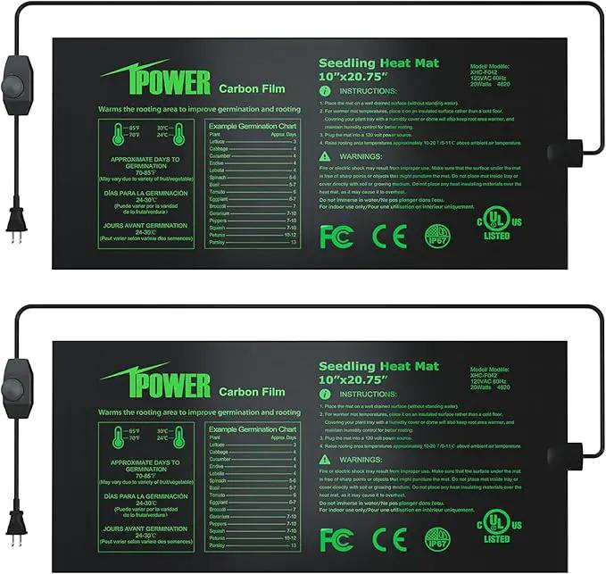 iPower 2 Pack 10"x20.75" Seeding Heat Mat, Adjustable Temperature Waterproof Durable Germination Station, Hydroponic Heating Pad for Indoor Gardening by GreenHaven Gardens