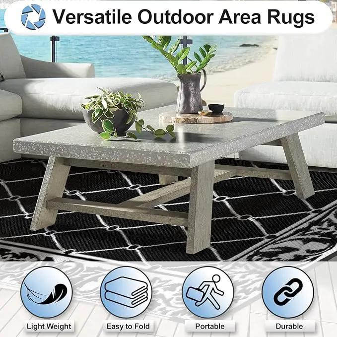 OutdoorLines Indoor Outdoor Rugs for Patio 4x6 ft - Reversible Outside Carpet, Stain & UV Resistant Portable RV Mats, Plastic Straw Rug for Camping, Pool Deck, Porch Rhombus Black & White by GreenHaven Gardens