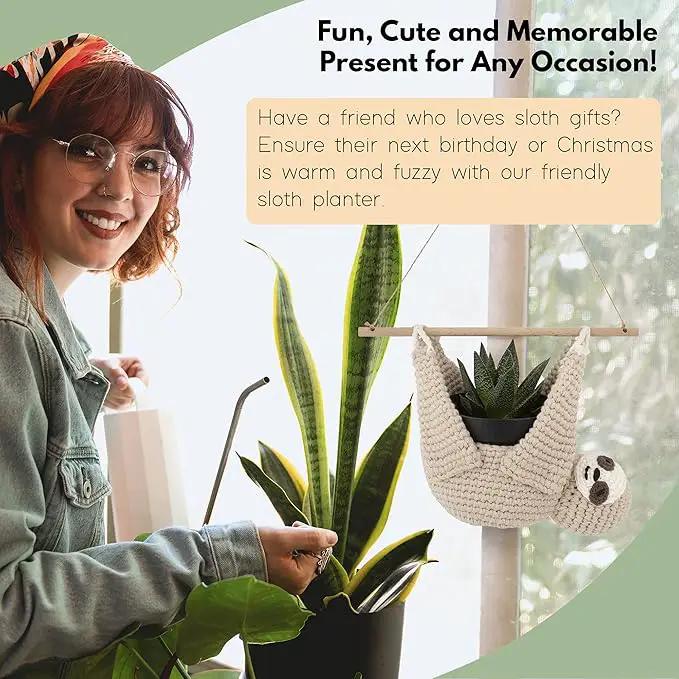 Home Decor Sloth Hanging Planters for Indoor Plants, Indoor/Outdoor Hanging Plant Holder, Plant Hanger Gift Idea for Sloth Lovers, Animal Wall Planter, 4 inch by GreenHaven Gardens