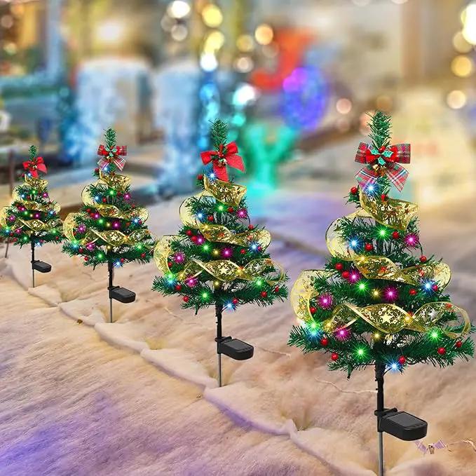 Libima 4 Pcs Solar Christmas Tree Garden Stake Lights Solar Outdoor 30 Inch Waterproof 80 LED Landscape Lights with 4 Bows 100 Artificial Berries and Ribbon for Xmas Decor Party Yard Patio Pathway by GreenHaven Gardens