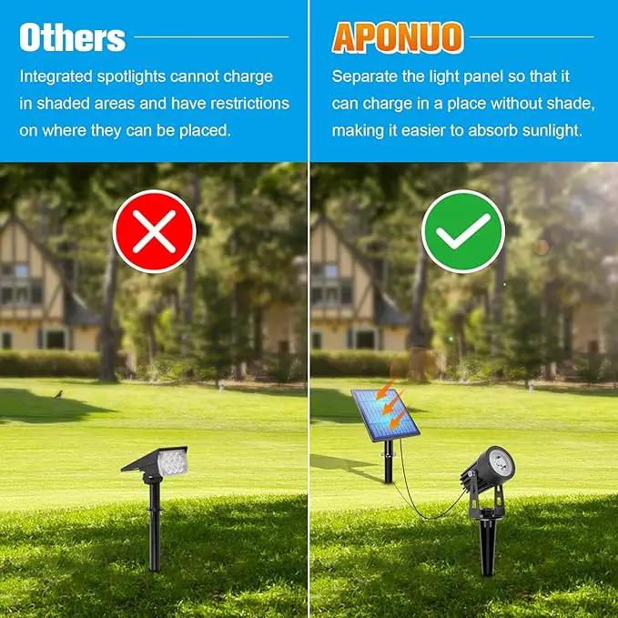 APONUO Metal Solar Spot Lights Outdoor with 9.8ft Cable Solar Powered Landscape Lighting Low Voltage IP65 Waterproof Auto On/Off for Outside Garden Yard Landscape Pathway Garage-Warm White(4-in-1) by GreenHaven Gardens