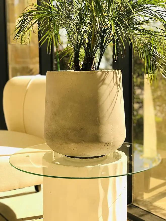 Kante 11.6" Dia Round Concrete Planter, Outdoor Indoor Large Plant Pots Containers with Drainage Hole and Rubber Plug for Home Garden Patio, Natural Concrete by GreenHaven Gardens