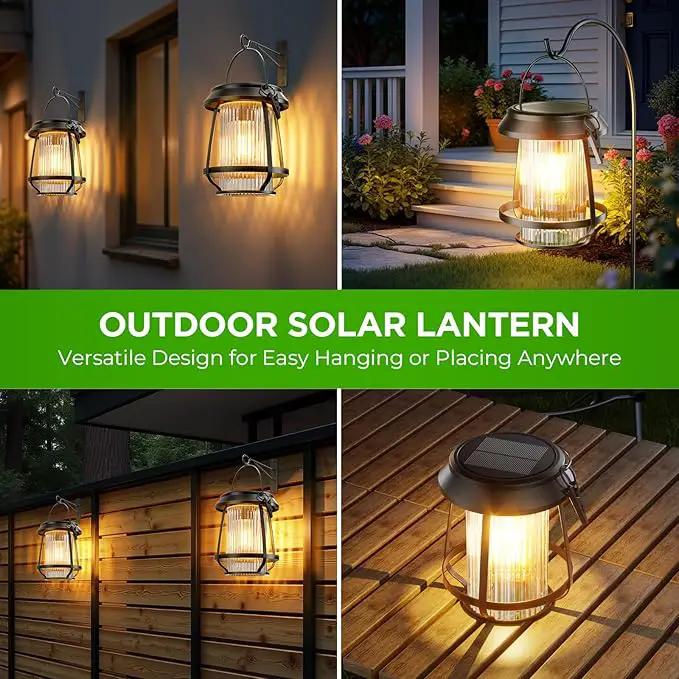 Solar Lanterns Outdoor Waterproof, Metal Hanging Solar Lights Outdoor with Hooks Wall Mount Kit, Solar Powered Lanterns for Garden Porch Patio Fence Decorative 4 Pack (Warm Light) by GreenHaven Gardens
