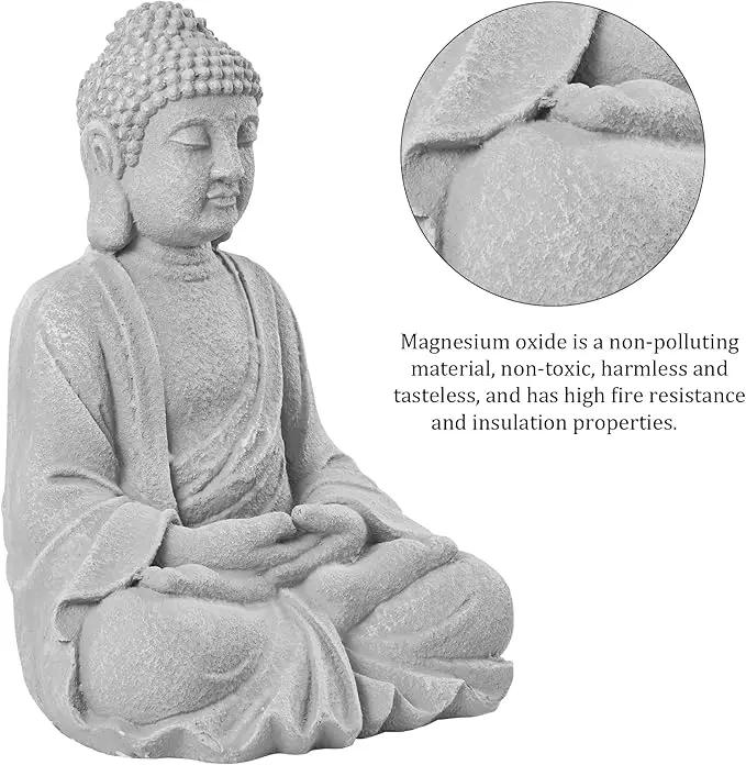 TOETOL Zen Garden Asian Buddha Statue Outdoor Indoor Yard Decor 20” High Patio Deck Sculptures Magnesium Oxide Stone Grey Home Entryway Hallway by GreenHaven Gardens