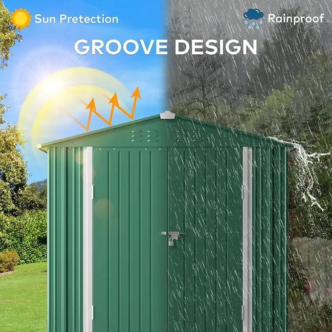 Gizoon Outdoor Storage Shed 6 x 4 FT, Galvanized Metal Garden Shed with Double Lockable Doors, Outdoor Storage Clearance for Backyard Patio Lawn-Green by GreenHaven Gardens