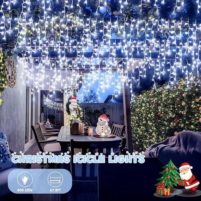 JMEXSUSS Christmas Icicle Lights for Outside: 800 LED White Icicle Lights Outdoor Waterproof - White Christmas String Lights for House Wedding Party Christmas Decoration by GreenHaven Gardens