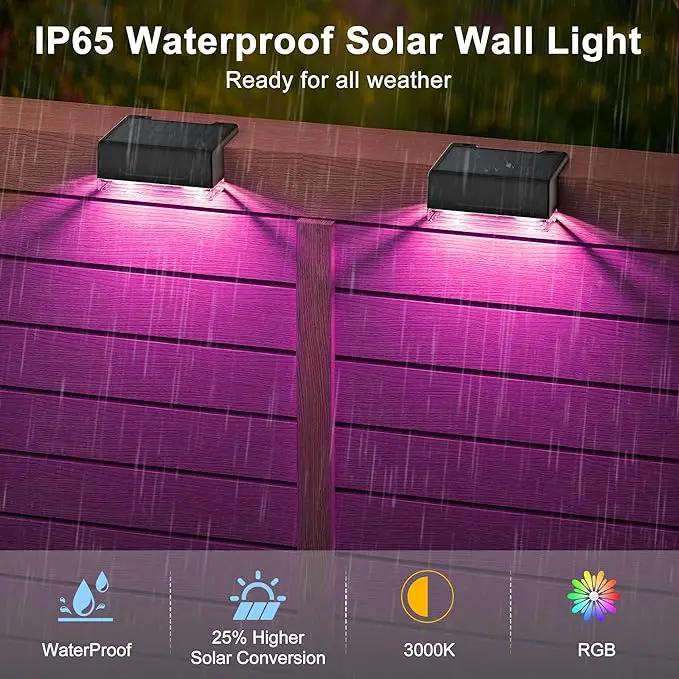 Ellasay Solar Fence Lights Outdoor: IP65 Waterproof RGB Solar Powered with 8 Lighting Modes - Wall Decor for Garden Patio Backyard Balcony Porch 2 Pack by GreenHaven Gardens