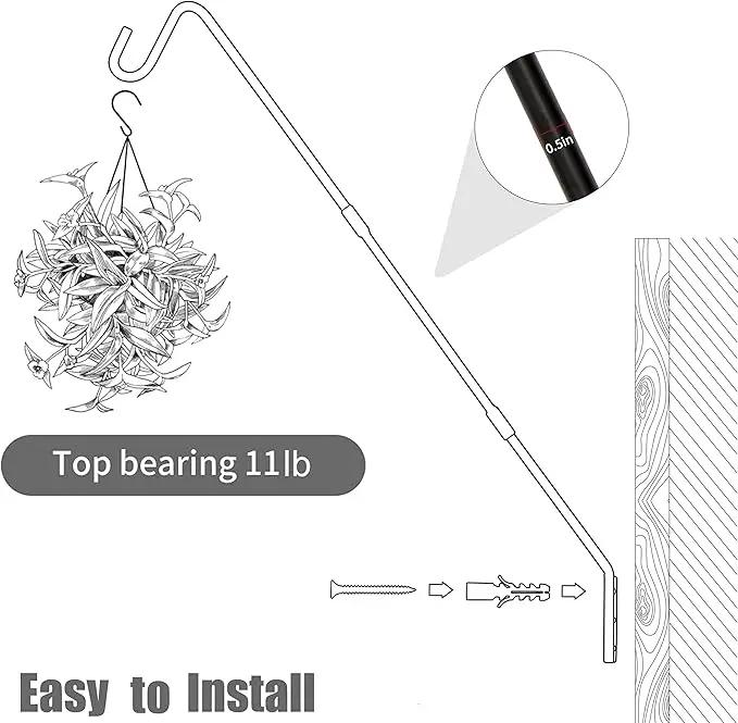 Juegoal 2 Pack Heavy Duty Deck Hook, 25 Inch to 36 Inch Wall Mounted Extended Reach Deck Hook Wall Pole Plant Bracket for Hanging Bird Feeder, Plants, Suet Baskets, Lanterns, Wind Chimes by GreenHaven Gardens