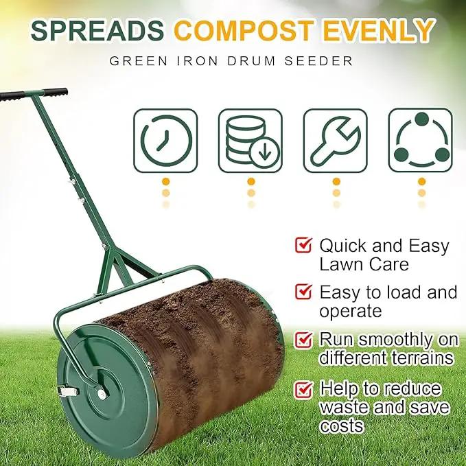 Compost Spreader, Durable Lawn Roller, Manure Spreader with Upgrade T Shaped Handle,Top Soil Spreader for Lawn and Garden Care Manure Spreaders Roller (12.5 Inch-T-Green-S) by GreenHaven Gardens