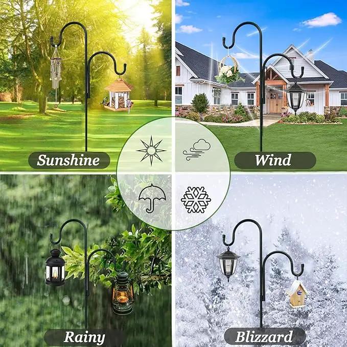 Double Shepherds Hooks for Outdoor, Bird Feeder Pole with 5 Prongs Base, Heavy Duty Garden Hook for Lantern, Wind Chime and Hummingbird Feeder, 45 Inch, 1 Pack by GreenHaven Gardens