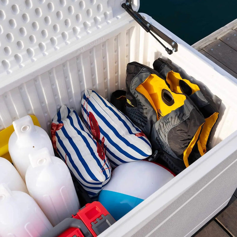 LIFETIME Outdoor Storage Deck Box, 130 Gallon, Arctic White, Lockable, UV-Protected, for Decks and Marine Docks by GreenHaven Gardens
