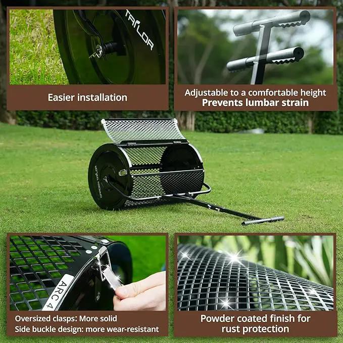 Compost Spreader 30 Inch Peat Moss Spreader with Installation Support Accessories, Metal Mesh Roller Lawn Spreader for Top Soil, Manure, Mulch, Top Dressing - Garden spreaders for lawns by GreenHaven Gardens