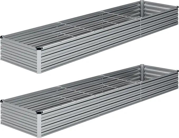 2PCS 12x2x1FT Galvanized Raised Garden Bed Kit,Vegetable Boxes-Rectangle Metal Flower Box,Large Planter Raised Beds Outdoor Garden for Planting,Fruit,Herb-Sliver by GreenHaven Gardens