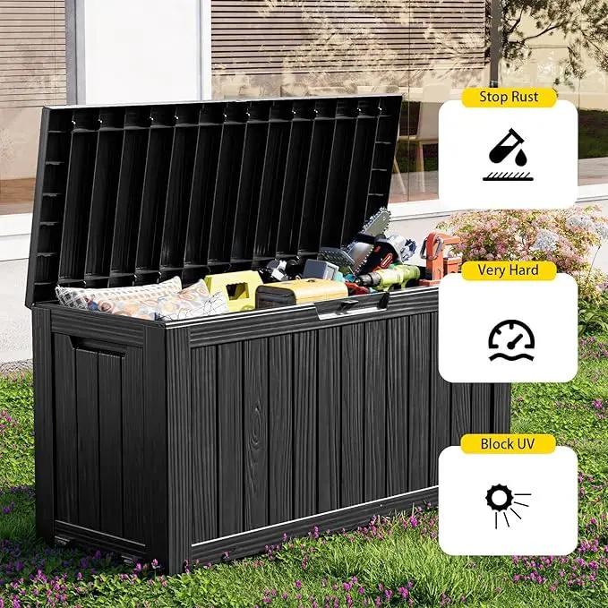 75 Gallon Resin Deck Box, Lockable Outdoor Storage Box for Patio Cushions Storage Furniture,Garden Tools, Pool Supplies, Weatherproof and UV Resistant（Black） by GreenHaven Gardens