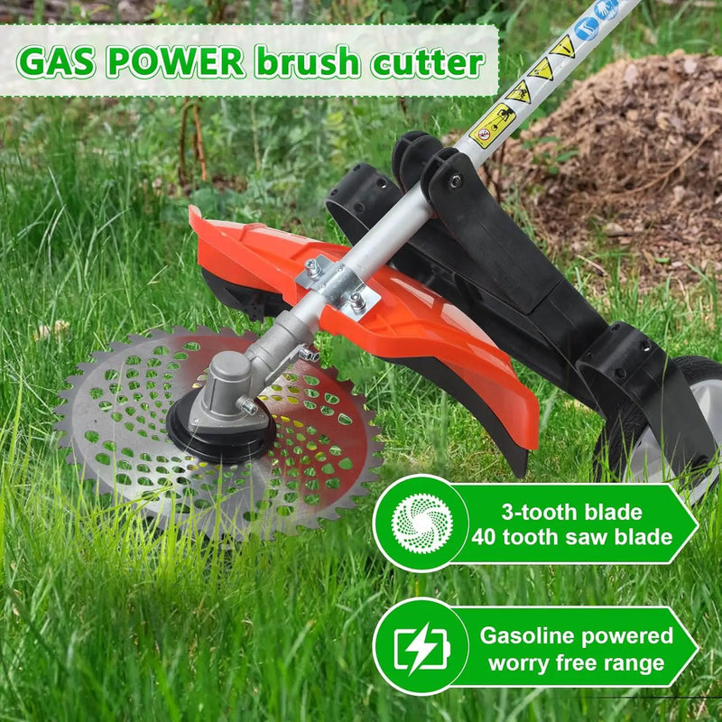 52cc 2-Cycle Gas Weed Wacker,8 in 1 Gas Powered Weed Eaters,2025 Upgrade 9500rpm String Trimmer,Weed Eater, Brush Cutter, Edger,Pole Saw Chainsaw with Extension Pole,Gas Powered Yard Tool (Orange) by GreenHaven Gardens