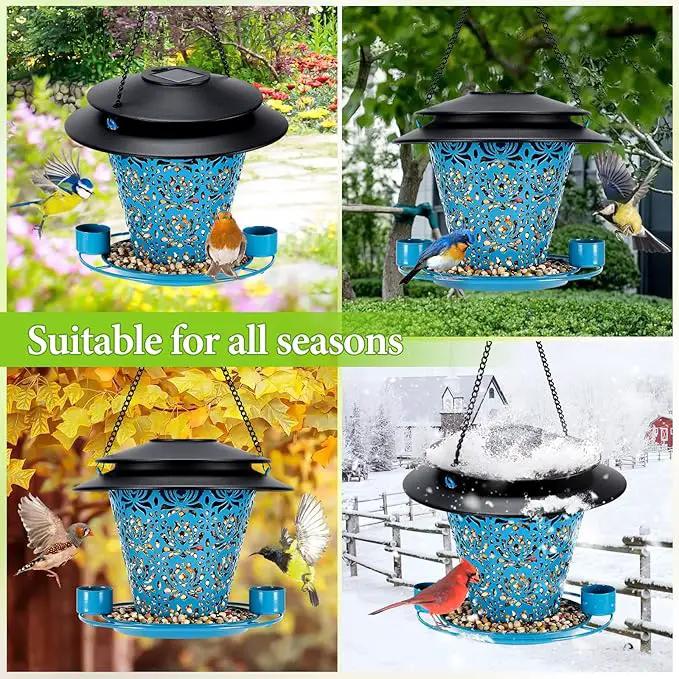 Solar Bird Feeders for Outside Hanging Metal Wild Bird Feeder Solar Lanterns Outdoor Waterproof Garden Decor for Yard Blue by GreenHaven Gardens