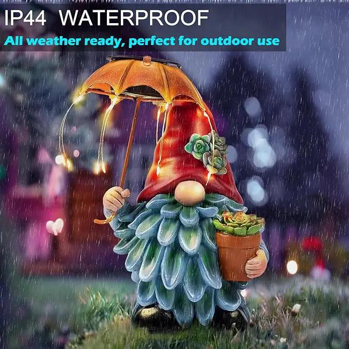 Elenon Garden Gnome Decor Solar Lights, Solar Elf Holding Umbrella Figurines Outdoor Decorative, Yard Art Garden Sculptures & Statues for Patio Yard Pathway by GreenHaven Gardens
