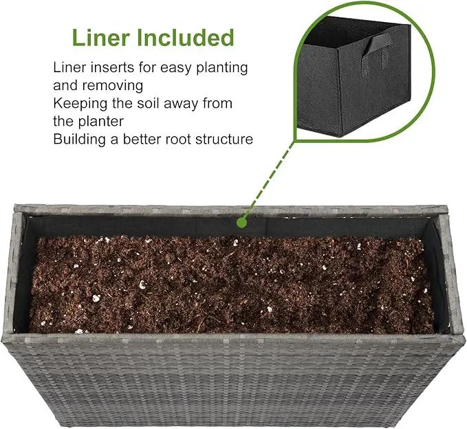 LEWIS&WAYNE Tall Planters for Outdoor Plants Handmade Wicker Large Rectangular Block Planter Box with Removable Liners Modern Planter for Indoor Outdoor Patio Deck - Gray by GreenHaven Gardens