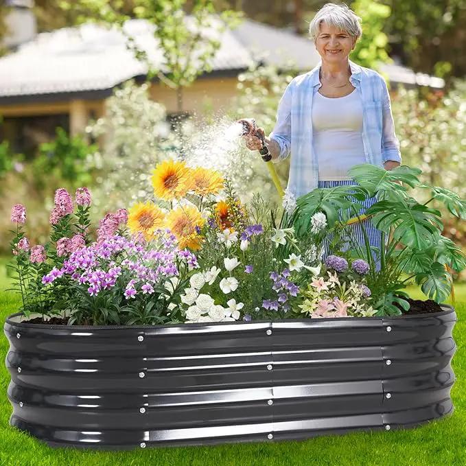 Galvanized Raised Garden Bed Outdoor - 4x2x1FT (2 Pack) Metal Garden Planter Box with Safety Edging and Gloves, Raised Bed for Gardening Vegetables Fruits and Flowers - Grey by GreenHaven Gardens
