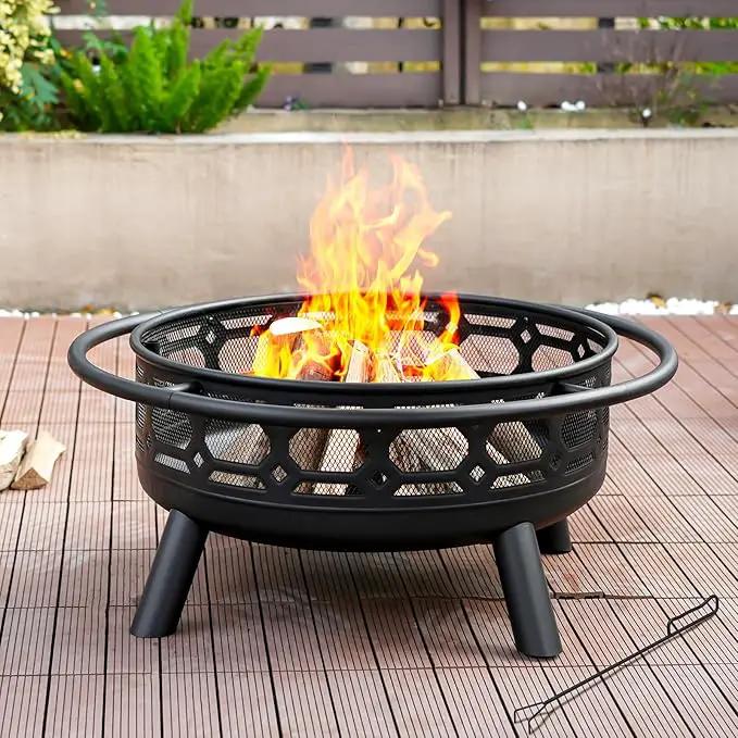 36 Inch Fire Pit, Outdoor Wood Burning Firepit with Removable Grill & Poker, Heavy Duty Metal Round Fireplace,2 in 1 Large Bonfire for Outside,BBQ,Yard,Patio by GreenHaven Gardens