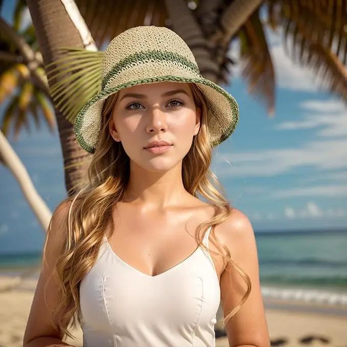 Floppy Big Beach Straw Hats for Women Foldable Summer Wide Brim Packable Sun Hat Womens Travel Straw Fedora Hat by GreenHaven Gardens