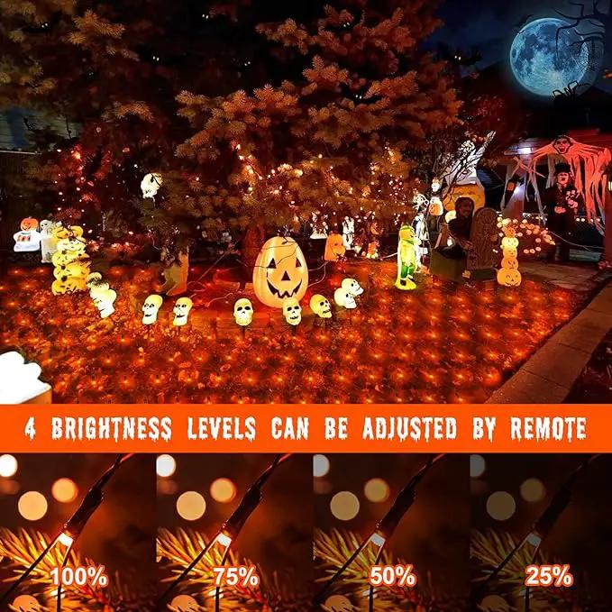 Orange Net Lights Outdoor Waterproof - 360 LED With Remote, 12x5 ft Extendable 8 Modes Christmas Lights for Thanksgiving Bushes Gazebo Lawn Garden Shrubs Tree Backyard by GreenHaven Gardens