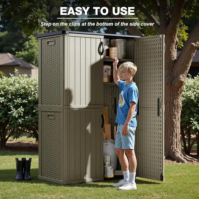 Greesum Outdoor Storage Shed Without Divider, 45 cu.ft Outdoor Waterproof Storage Cabinet for Garden Tools, Pool Storage, Garbage Cans, Beige by GreenHaven Gardens