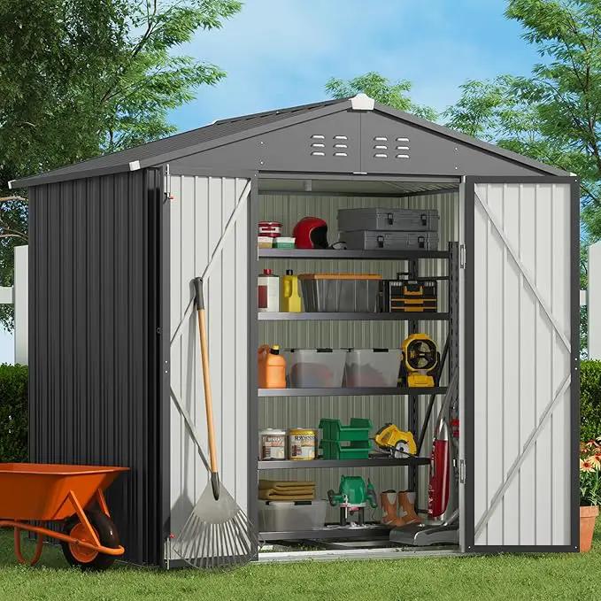 Gizoon Outdoor Storage Shed 8 x 6 FT, Galvanized Metal Garden Shed with Double Lockable Doors, Outdoor Storage Clearance for Backyard Patio Lawn-Dark Grey by GreenHaven Gardens