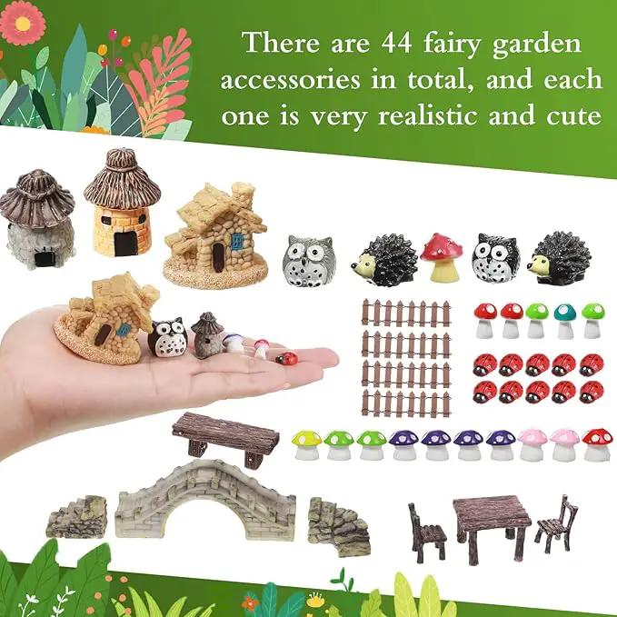 58 Pcs Mini Garden Accessories Set Fairy Village Miniature Fairy House Starter Kit Mini Terrarium Figurines Micro Landscape Mixed Model Tree Diorama Supplies for DIY Succulent Dollhouse Craft by GreenHaven Gardens