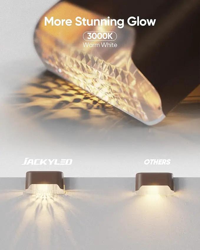 JACKYLED Solar Fence Lights 16 Pack Outdoor Solar Deck Light IP65 Waterproof Solar Step Lights Outdoor Lighting for Garden Deck Fence Railing Stair Patio Yard Pathway, Brown by GreenHaven Gardens