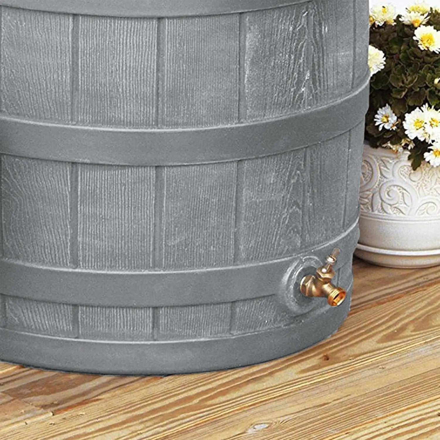 Good Ideas Rain Wizard 50 Gallon Plastic Outdoor Home Water Storage Tank Rain Barrel Collector with Brass Spigot and Flat Back Design, Gray by GreenHaven Gardens