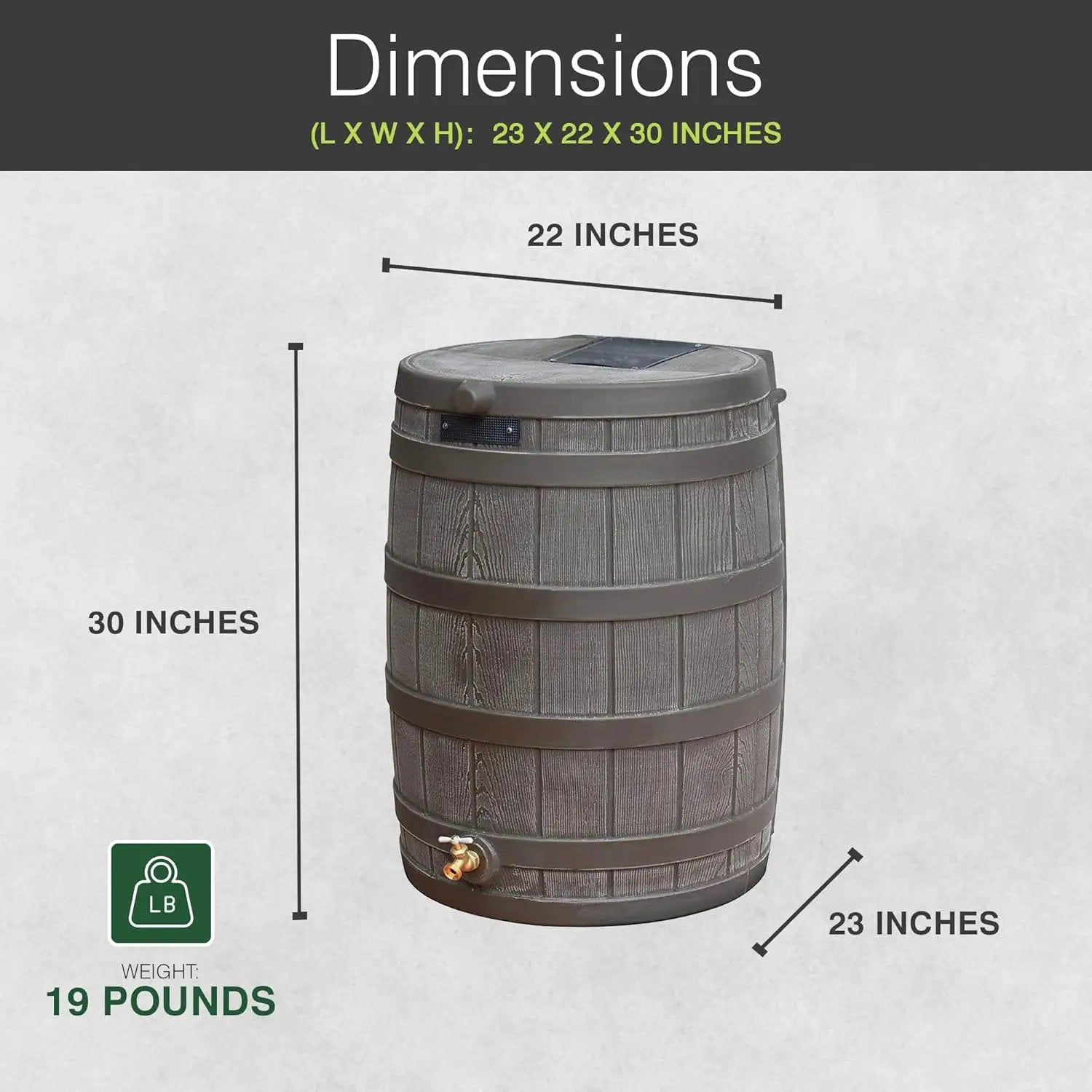 Good Ideas 50 Gallon Large Faux Wood Plastic Rain Water Barrel Collector with Brass Spigot for Rainwater Collection and Storage, Oak, 2 Pack by GreenHaven Gardens