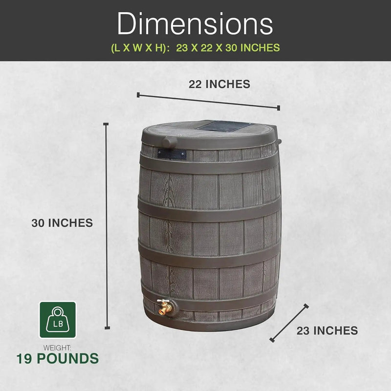 Good Ideas 50 Gallon Large Faux Wood Plastic Rain Water Barrel Collector with Brass Spigot for Rainwater Collection and Storage, Oak, 2 Pack by GreenHaven Gardens