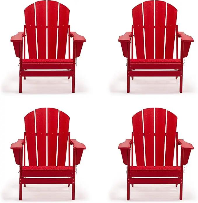 Westin Outdoors Laguna WO Home Furniture Adirondack Chair 4 PC Set Classic Outdoor Patio Folding Chair for Bon Fire Pit Lawn Backyard Beach Plastic Weather-Resistant (Red) by GreenHaven Gardens