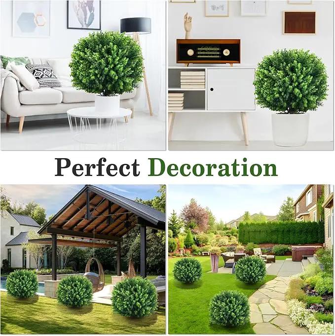 Artificial Topiary Tree with Eucalyptus, Set of 2 UV Resistant 17in Miniature Trees, Outdoor for Porch, Fake Bonsai Topiaries, Greenery Balls, Faux Shrubs for Planters, Curb Appeal Decor by GreenHaven Gardens