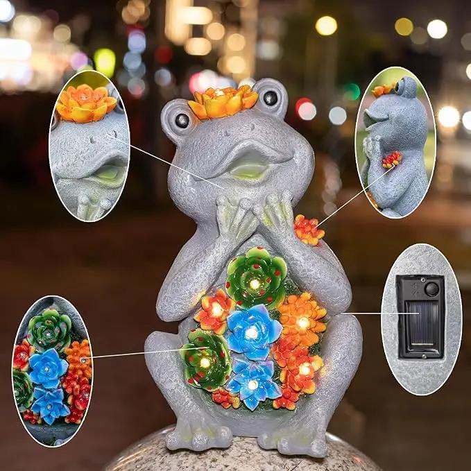 Frog Solar Figurine Light Statue Outdoor Gardening Gifts Decoration Garden Frogs Yard Decor Lamp With 8 Led Lights And Succulent Waterproof Patio Lawn Decor Housewarming Frog Gifts For Women by GreenHaven Gardens