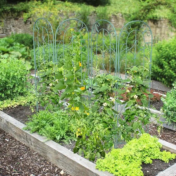 4 Pack Metal Garden Trellis for Climbing Plants,Green Metal Garden Trellis for Vines Plant Rose Vegetable Support,Large Decorative Outdoor Trellis by GreenHaven Gardens