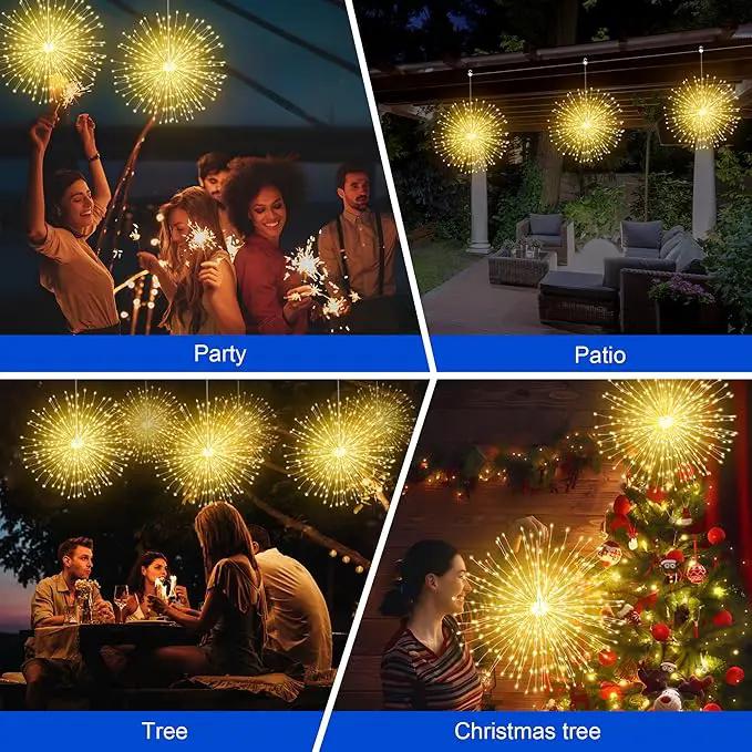 Solar Firework Lights Outdoor, 600 LED Starburst Light Outdoor with USB Rechargerable, 8 Modes Waterproof Solar Hanging Lights for Gazebo Yard Party Wedding Decorations (Warm White, 600 LED) by GreenHaven Gardens