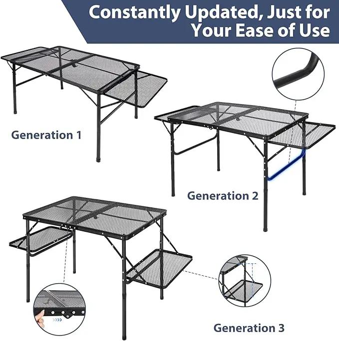 REDCAMP 36x24 Folding Grill Table for Outside with 2 Side Tables, Lightweight Portable Metal Aluminum Outdoor Grill Table with Adjustable Height Legs, Great for Camping Picnic Cooking BBQ, Black 3ft by GreenHaven Gardens
