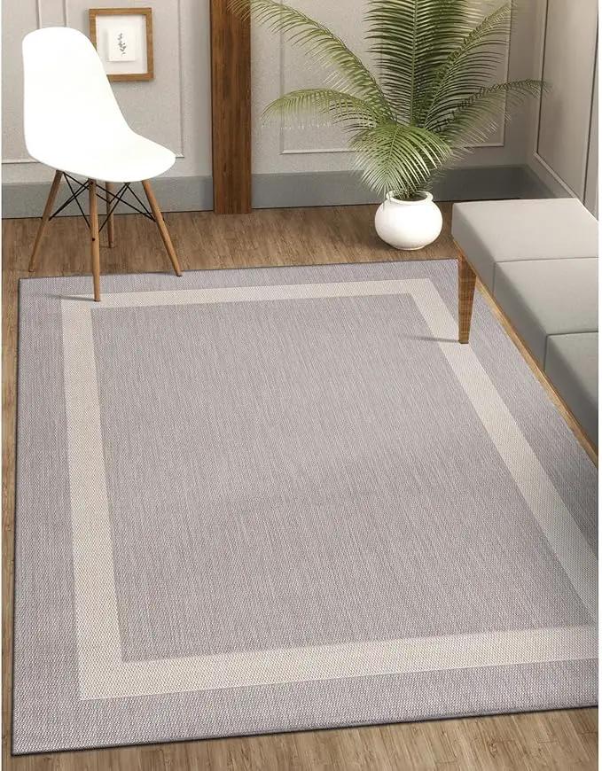 CAMILSON Outdoor Rug 6x9,Modern Outside Rugs for Patios Porches Waterproof Durable Washable Non-Shedding, Easy-to-Clean Indoor Outdoor Area Carpet (6 x 9, Bordered - Gray/White) by GreenHaven Gardens