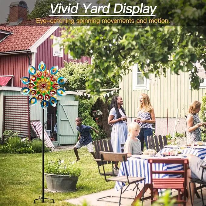 Yard Garden Wind Spinners with Stake - Large Outdoor Metal Wind Spinners, Lawn Yard Art Garden Decor (24" W x 84" H) by GreenHaven Gardens