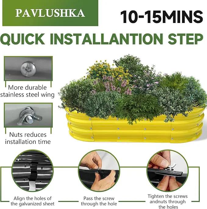Raised Garden Bed 4x2x1ft Large Galvanized Raised Garden Beds Kit 1Pack Outdoor Yellow Planter Box with Rubber Stripe and Safety Gloves for Vegetables, Fruits, Flowers by GreenHaven Gardens