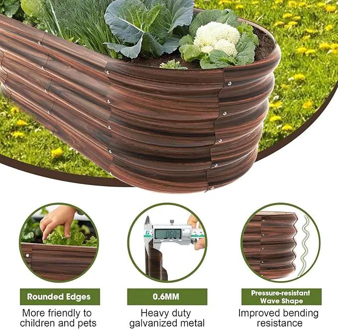 8x2ft Oval Galvanized Raised Garden Bed Kits 16" Tall Outdoor Large Metal Modular Planter Box 9-in-1 Raised Beds for Gardening,Vegetables,Fruits,Flowers & Herbs (Brown) by GreenHaven Gardens