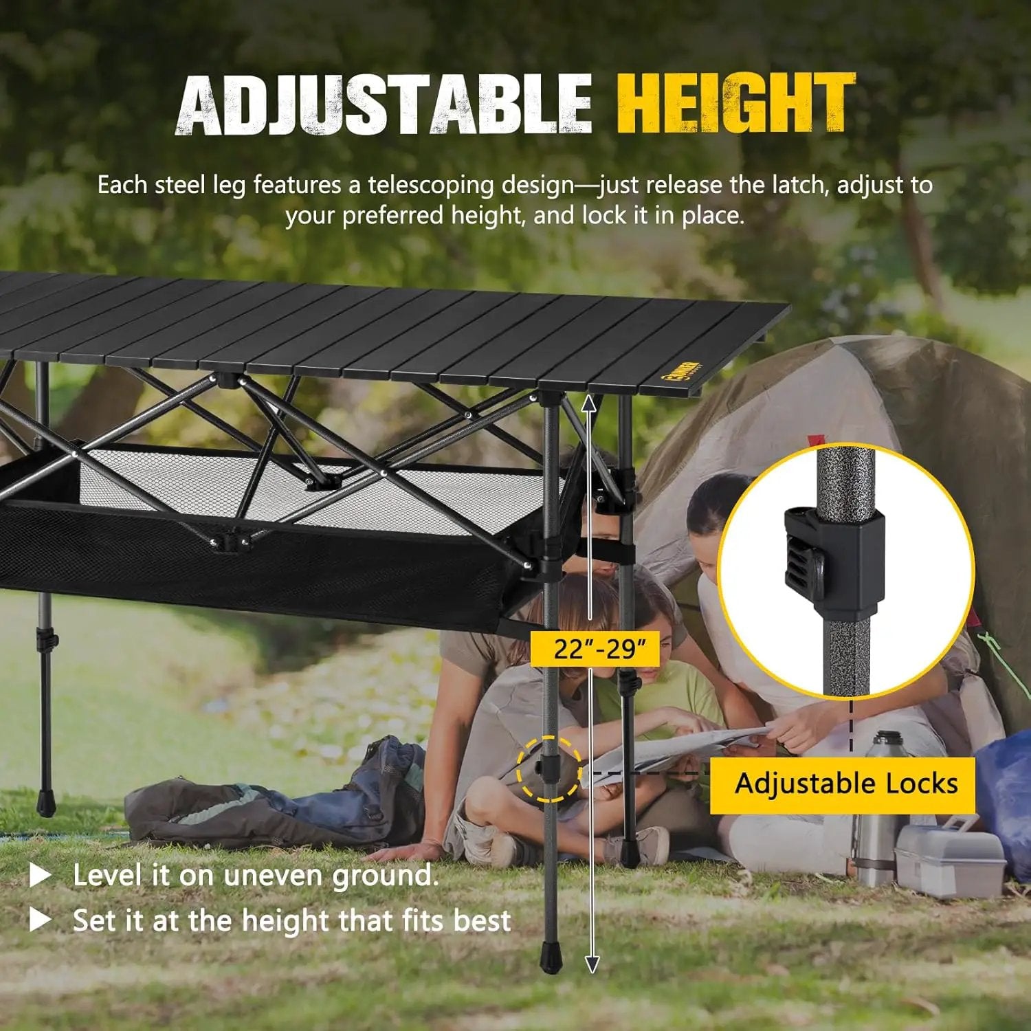 BUNKER INDUST Folding Camping Table, Outdoor Portable Roll-Top Aluminum Table with Carry Bag for Picnic,Beach,BBQ,Backyards, Adjustable Height by GreenHaven Gardens