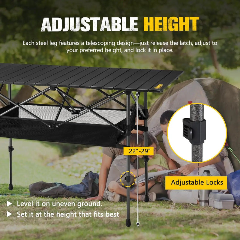BUNKER INDUST Folding Camping Table, Outdoor Portable Roll-Top Aluminum Table with Carry Bag for Picnic,Beach,BBQ,Backyards, Adjustable Height by GreenHaven Gardens