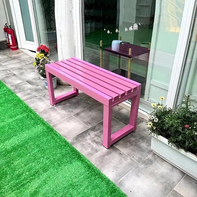 Weatherproof Metal Dining Bench, Outdoor Bench Backless Patio Bench 2-Person Farmhouse Bench Garden Bench for Kitchen, Living Room, Entryway(Pink,59in) by GreenHaven Gardens